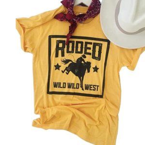 Rodeo Wild Wild West Country Western Yellow Tee
